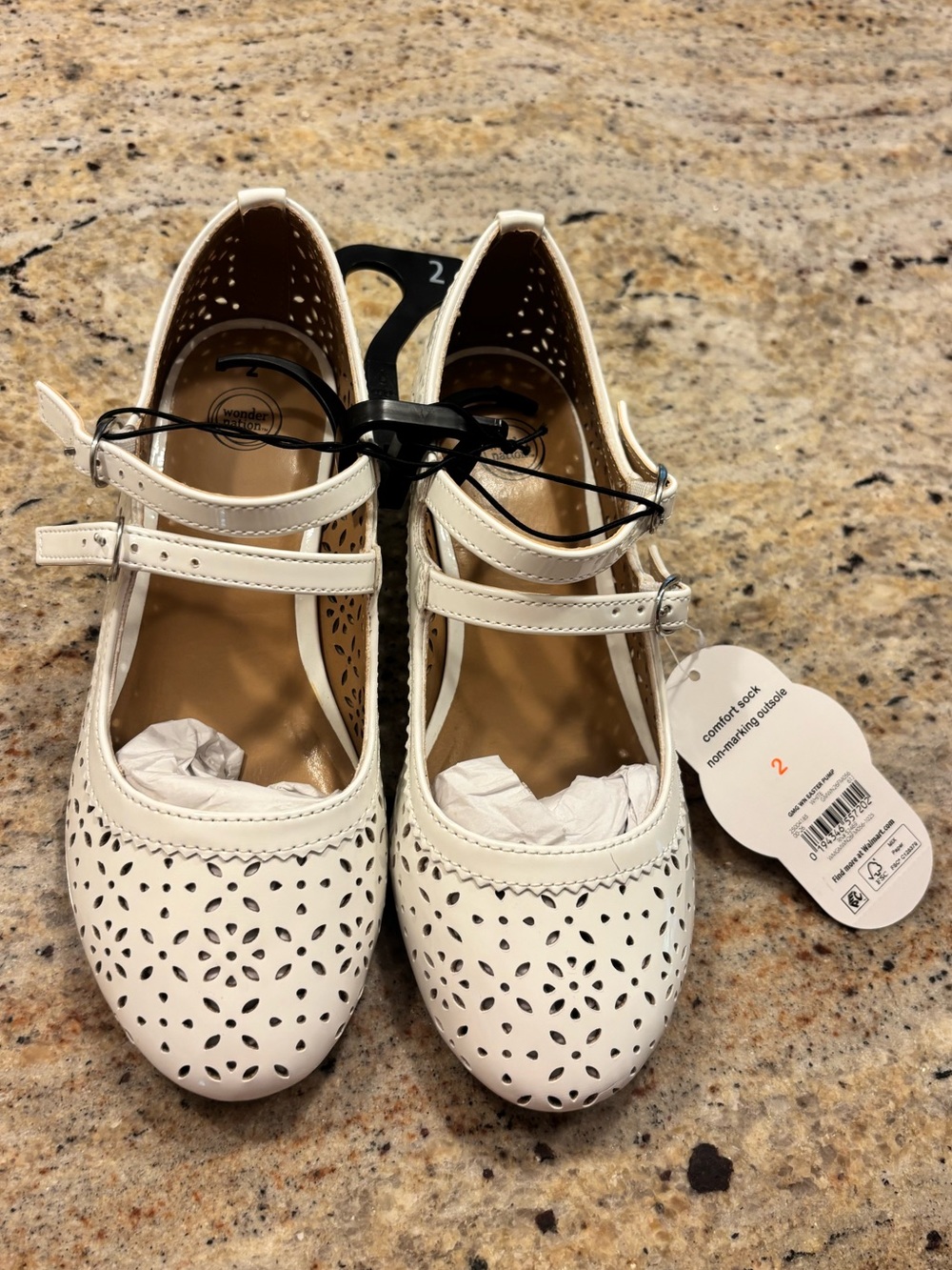 Girls' White Double-Strap Perforated Mary Jane Dress Shoes